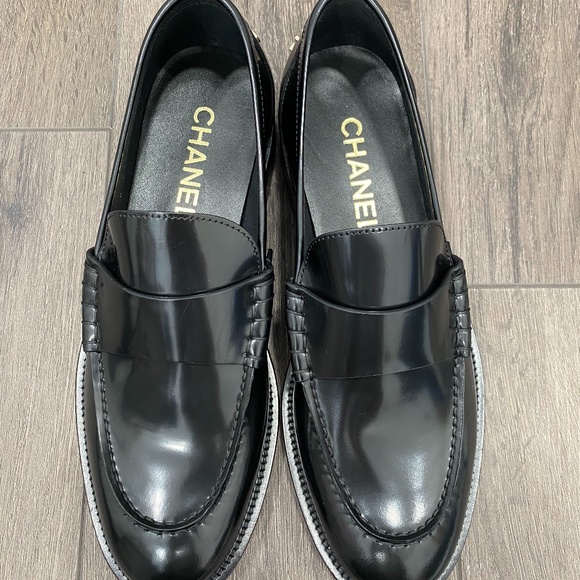 2023 CHANEL BLACK LEATHER LOAFERS OXFORD SHOES 38 NEW - Picture 6 of 14